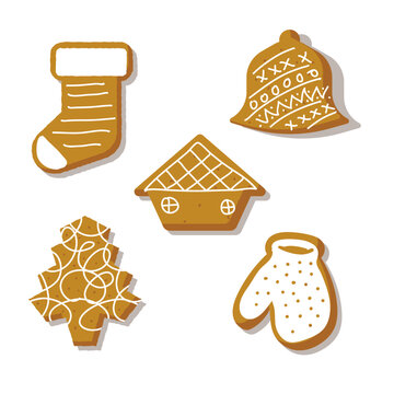 set of christmas gingerbread cookies collection