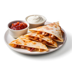 Traditional Mexican quesadilla with meat and vegetables on a white background. AI Generative