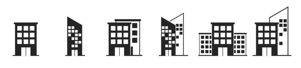 office building, apartment icon symbol, silhouette, black and outline icon - obrazy, fototapety, plakaty