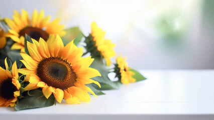 Beautiful sunflowers background with copy space; for display or greeting cards