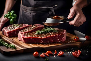 cutting meat on a cutting board