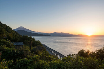 Mt. Fuji and street from Satta Toge pass at sunrise, Shimizu, Shizuoka