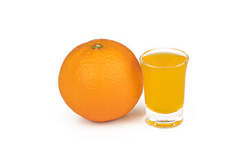 Fresh orange juice glass and fruits on  white background