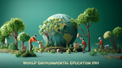 World Environmental Education Day Poster, in Origami Miniature style