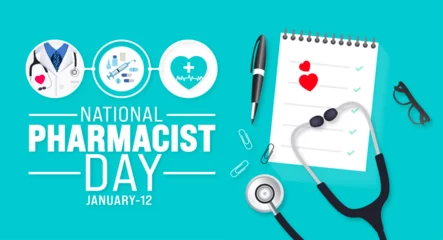 Fotobehang National Pharmacist day background design template use to background, banner, placard, card, book cover,  and poster design template with text inscription and standard color. vector © Neelrong