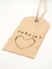 romantic brown tag with heart and the Word sale. spanish text