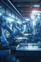 Modern high-tech industry 4.0, intelligent robots in production - obrazy, fototapety, plakaty