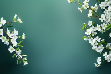 Elegant pale white flower branches on a luxurious pastel green background. Printing, greeting cards, wallpapers, banners