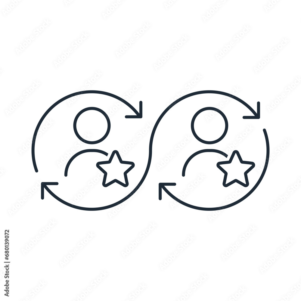 Poster sharing skills. professional development. vector linear illustration icon isolated on white backgrou