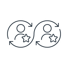 Sharing skills. Professional development.  Vector linear illustration icon isolated on white background.