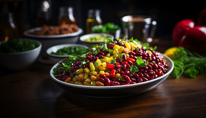 Delicious bean salad on a plate - obrazy, fototapety, plakaty