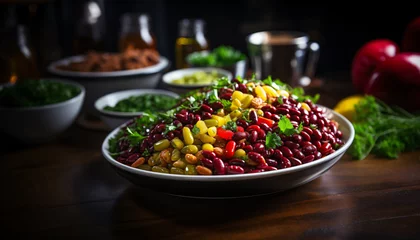 Gordijnen Delicious bean salad on a plate © Soph
