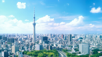青空と東京の街並み - obrazy, fototapety, plakaty