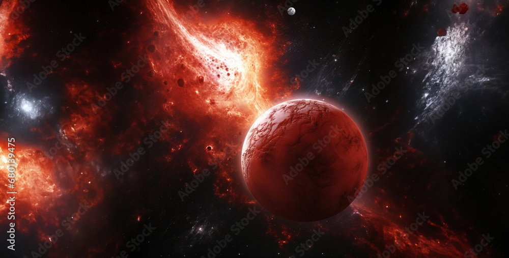 Poster planet in space. generative ai content