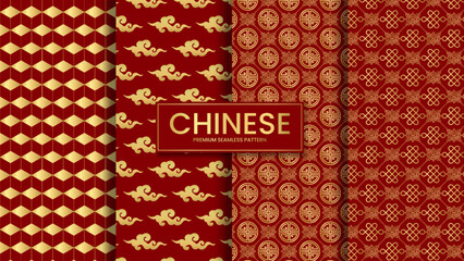 Chinese red golden seamless pattern. Chinese traditional pattern