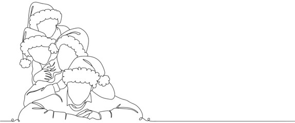 happy family in christmas line art style vector illustration. Linear stylized.Minimalist.