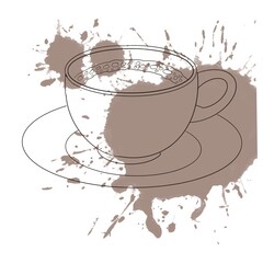 Lined illustration of coffee cup with splashes