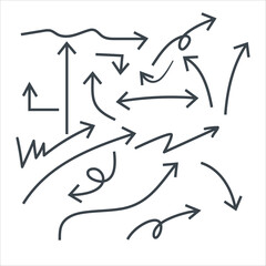 A set of various handwritten arrows concept design stock illustration