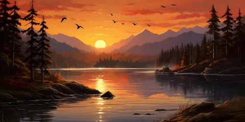 Fotobehang Warm oranje Lake Sunrise