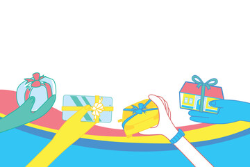 Gift in hands for giving a birthday presents or surprise gift.