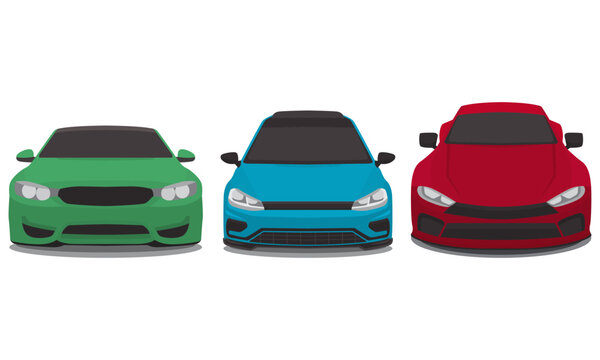 Collection of flat design sports cars front view