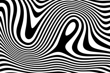 Liquid white black lines background. Abstract monochrome soft waves. Psychedelic illusion. Geometric, optical, animal design. Retro style 60s, 70s, 90s. Zebra design