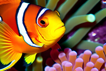 Clown anemonefish (Amphiprion bicolor). Generative AI - obrazy, fototapety, plakaty