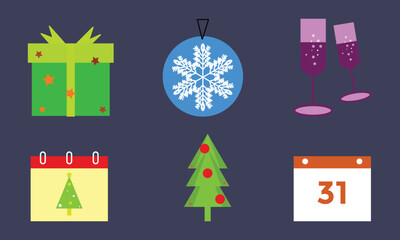 New year and Christmas celebration flat icon set, flat vector collection of  Christmas and new year party.