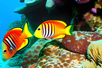 Fototapeta na wymiar Fish swim in the Red Sea, colorful fish. Generative AI
