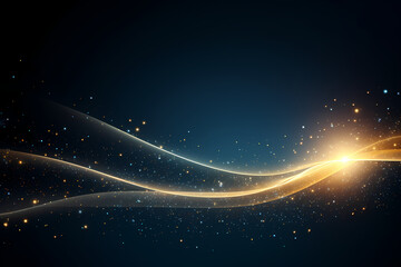 Obraz premium abstract blue and gold background with particles. golden light sparkle and star shape on dark endless space wallpaper. Christmas theme. Shiny texture, galaxy concept - generative ai
