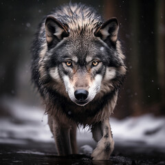 A dominant alpha wolf, showcasing its powerful rule and unstoppable dignity created with Generative Ai