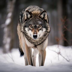 Naklejka premium A dominant alpha wolf, showcasing its powerful rule and unstoppable dignity created with Generative Ai