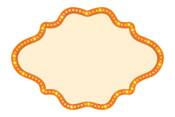 Antique shape marquee vintage 3d lightbox with glowing bulb. Orange color retro frame design vector illustration.