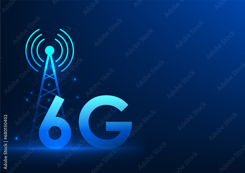Poster telecommunications technology, the signal tower on the front is a 6g signal, showing the development