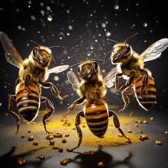 Dancing honeybees image, lab, modern, versatile, unique, eye - catching and creative, 4k, business model, innovation, creation, entrepreneurship created with Generative Ai