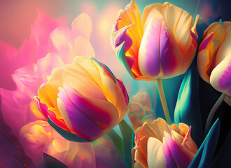 Tulip bouquet. Spring flowers. Colorful tulips. Generative AI