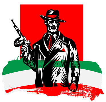 mafia member silhouette with italian flag vector illustration