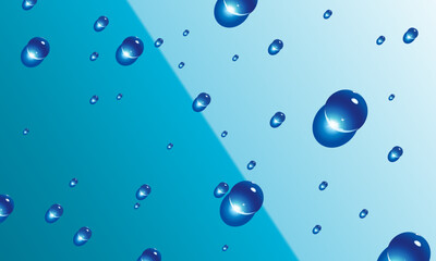 Obraz premium Water droplets on blue background. Realistic illustration of condensation.