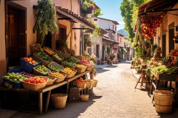 Washable wall murals Mediterranean Europe Street outdoors market of vegetables and fruits in the old city