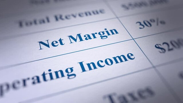 Animated Financial Report with a Focus on Net Margin Figures. Fictitious Data Created Exclusively for This Concept Footage
