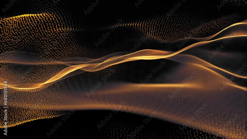 Wall mural abstract shiny colorful glow defocused digital particle waves with bokeh with golden colour.