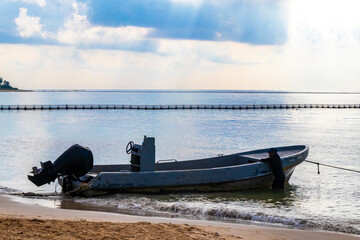 Boats yachts ship catamaran jetty beach Playa del Carmen Mexico.