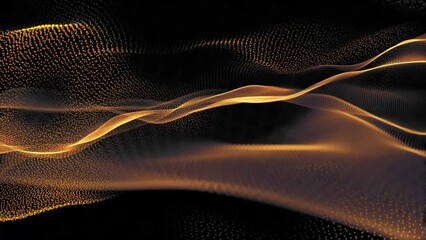 Abstract shiny colorful glow defocused digital particle waves with bokeh with golden colour.