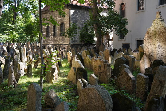 Tombstones in the Old Jewish Cemetery in Prague. One of the largest of its kind in Europe and one of most important Jewish historical monuments in Prague.