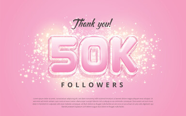 Thank you 50k followers social media template design vector on pretty pink color background with shiny glitter