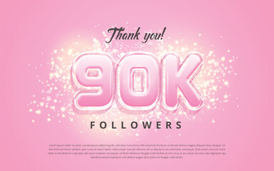 Thank you 90k followers social media template design vector on pretty pink color background with shiny glitter
