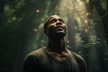 african american man standing in the forest
