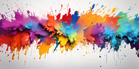 An artistic painting featuring a multitude of vibrant color splatters