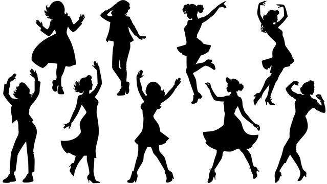 Stylish silhouettes vector set of dancing ladies