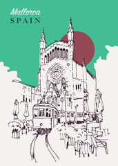 Obraz premium Drawing sketch illustration of Mallorca, Spain